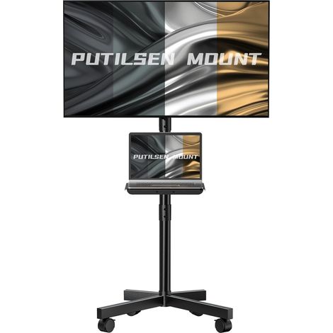 Support-TV roulettes pour 23-60 Pouces Téléviseur - Réglable en Hauteur Support TV sur Pied TV Mobile avec Support Média, Compatible VESA Jusqu’à 400 x 400 mm, Charge Maximale 40 KG, Noir (1/5)