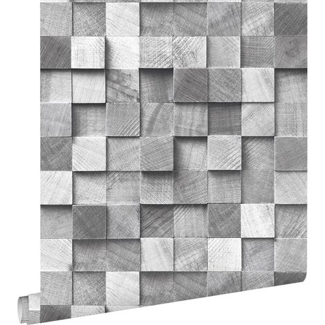 papier peint imitation bois en 3D gris - ESTAhome (1/5)