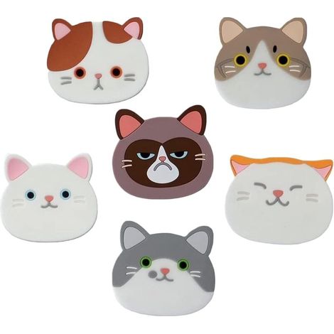 6 Stück Katzen-Silikonuntersetzer, niedliche Katzenuntersetzer, Katzen-Getränkeuntersetzer, dekorative Glasuntersetzer, Untersetzer für Wein, Gläser, Teetassen und Getränke (Silikon) (1/4)