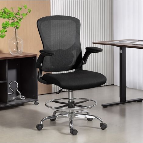 Sedia da ufficio ergonomica in poliestere nero con supporto lombare 4D, braccioli ribaltabili, girevole 360°, altezza 53-78 cm (1/5)