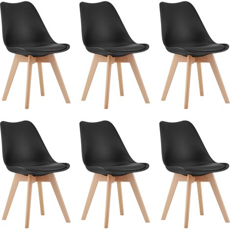 Chaise DOZZA noir cuir écologique pieds en bois dimensions 49x82 cm 6 pièces pour salon, bureau, charge jusqu'à 110 kg (1/5)