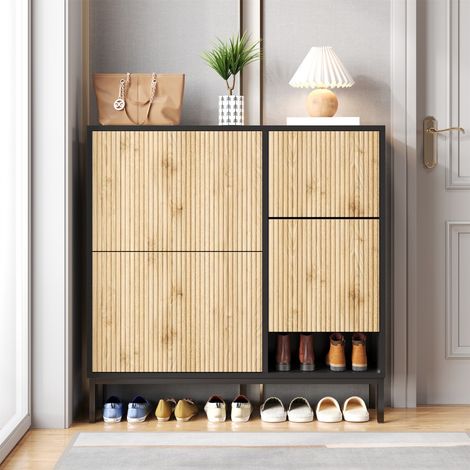 Meuble à chaussures avec Tabouret intégré-3 abattants et étagère ouverte-Entrée Chambre-100x25x100(cm) (1/5)