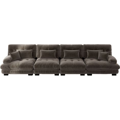 Canapé d'angle modulaire 4 places à assise profonde, tissu brun, coussins moelleux et accoudoirs arrondis pour salon, appartement ou bureau CHICFURN (1/5)