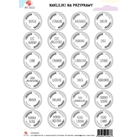 Pegatinas blancas para especias tamaño A4
