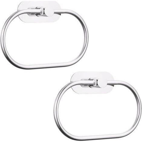 Lot de 2 anneaux porte-serviettes autocollants pour salle de bain, fixation murale, acier inoxydable, accessoires de quincaillerie, sans perçage, porte-serviettes rond moderne, chrome