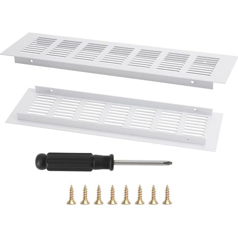 2 x White Door Air Vent Grille 80 x 300 mm, Aluminium Ventilation Grille for Furniture, Cupboard Ventilation Grille with Screws and Screwdriver, Kitchen Bathroom (1/5)