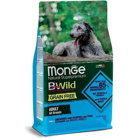 Monge Dog Bwild Grain Free Adult All Breeds Acciughe Patate e Piselli - Monge Dog Bwild Grain Free Adult All Breeds Acciughe Patate e Piselli - Sacco Da 2,5 Kg