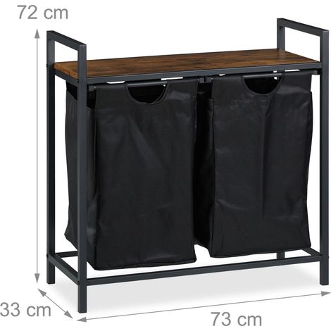 Cesto portabiancheria moderno con mensola design industriale bagno 80 x 30 x 90 cm in legno nero 130015618