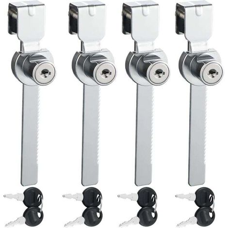 Lot de 4 Serrures à Glissière pour Porte Verre Tiroir Vitrine Armoire Finition Chrome Clés Identiques