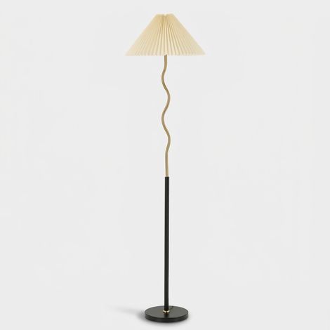 Lampadaire Closy Ø 46 X 172 Cm - Lampadaire Glamour En Métal Noir Et Argent - Abat-Jour Plissé En Tissu - Douille E27, 40 W, 220 V (1/5)