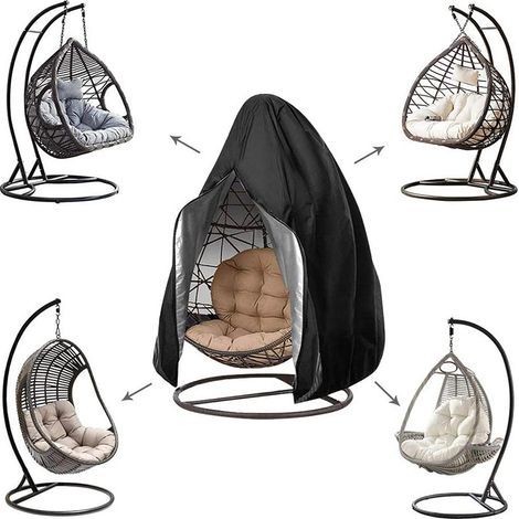 Housse imperméable pour fauteuil suspendu œuf de jardin en osier, avec fermeture éclair et boucle inférieure, pour une personne, noire (1/5)