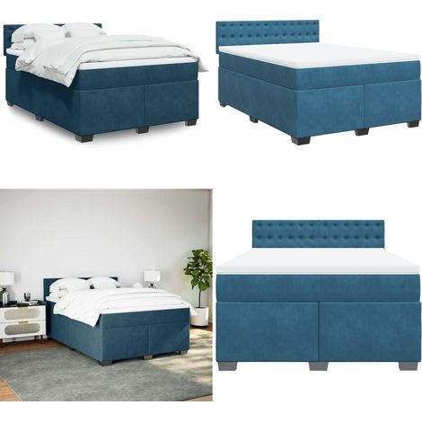 Sommier à lattes de lit et matelas Bleu foncé 140x190cm Velours - Lit Double - Literie - Chambre À Coucher - Matelas À Ressorts Ensachés - Surmatelas - Home & Living (1/5)