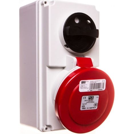Feste Steckdose mit Schalter 0-1 klein 32A 5P 400V IP44 /mechanische Verriegelung/ 6125-6