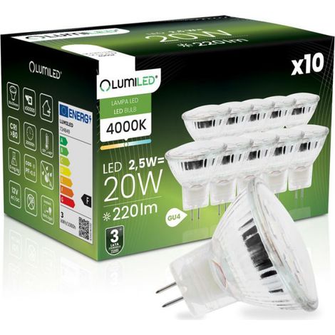 Ampoule LED GU4 - MR11 - 2,5 W - 220 lm - 4000 K - Angle 120° - 12 V - Lot de 10 (1/5)