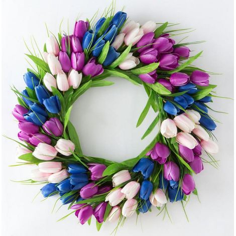 Couronne De Tulipes Artificielles - Décor De Porte D'intérieur Et D'extérieure - Pour Jour De La Saint-Valentin, Mariage, Fête Des Mères - 1 Pièce (1/5)