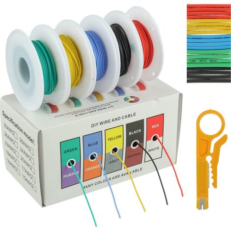 Kit Câbles en Silicone 28 AWG Kit de Fil électrique Toronné en Cuivre étamé 300 V Avec 20φ2mm Tubes (5 Couleurs, 10Meter Chacun, 28 AWG) Flexible et Doux Pour DIY (1/5)