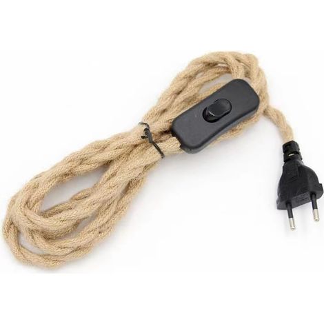 2 Meter langes, geflochtenes Hanfseil-Stromkabel mit zweipoligem europäischem Stecker, Retro-Hanfseil-Stromkabel, kann an einen Dimmer angeschlossen werden, geeignet für den Bau von DIY-Tischlampen un (1/3)