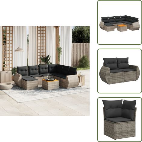 Salon de jardin 8 pcs avec coussins gris résine tressée - Salon De Jardin - Meuble Extérieur - Set Salon - Résine Tressée - Rotin Synthétique (1/5)