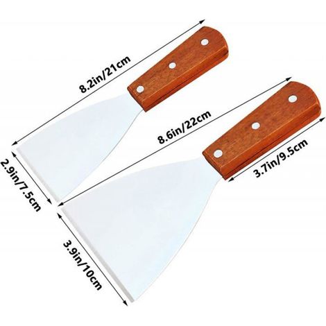 Spatule Manche en Bois Inox Spatule Barbecue Plancha Spatule en Acier Inoxydable de Haute Qualité, 2 Pièces (1/5)