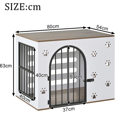 Gabbia mobile per cane con 2 ciotole in inox, MDF e metallo, bianco e naturale HAVRYA (1/5)