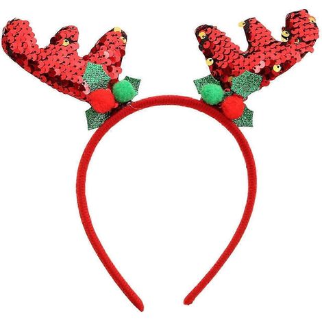 Bandeau de Noël à paillettes, décor bois de renne, serre-tête élastique pour enfants et adultes, paillettes festives-4