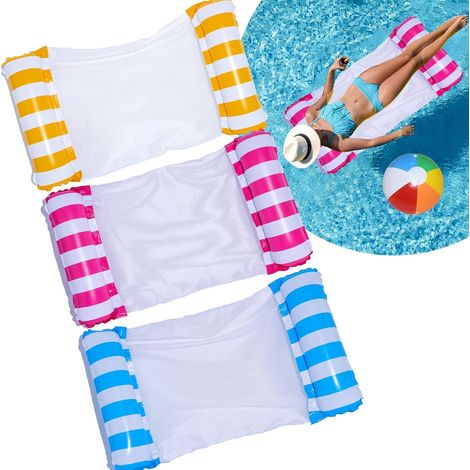 Hamac de piscine gonflable pour adultes, chaise longue de piscine relaxante avec pompe à air manuelle (bleu, rose, orange) (1/5)