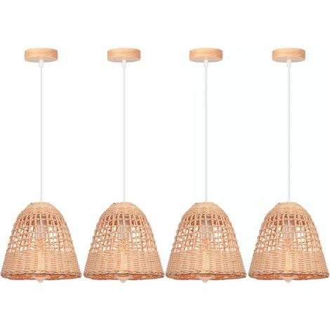 Lot de 4 Lampe Suspension Luminaire Vintage Lustre Abat-jour en Bambou Design Cage Plafonnier Industriel pour Salon Chambre (1/5)