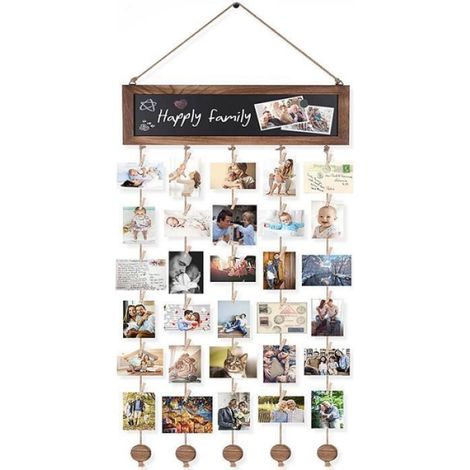 Cadre Photo Mural Pêle Mêle Photos avec Porte Photos Pinces, Décoration Maison et Cadeau Mariage Anniversaire Étiquette (1/4)