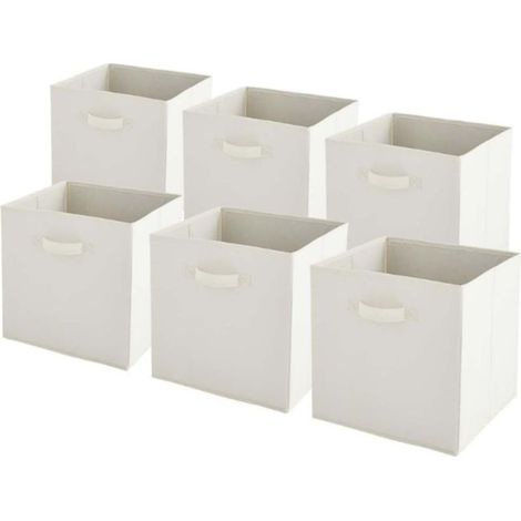 6er-Set Körbe, weißer Stoff, faltbar, mit Griff, 31 x 31 x 31 cm, Schlafzimmer, Wohnzimmer, Büro (1/5)