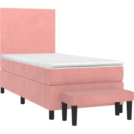 Cama box spring con colchón terciopelo rosa 90x200 cm vidaXL (1/4)