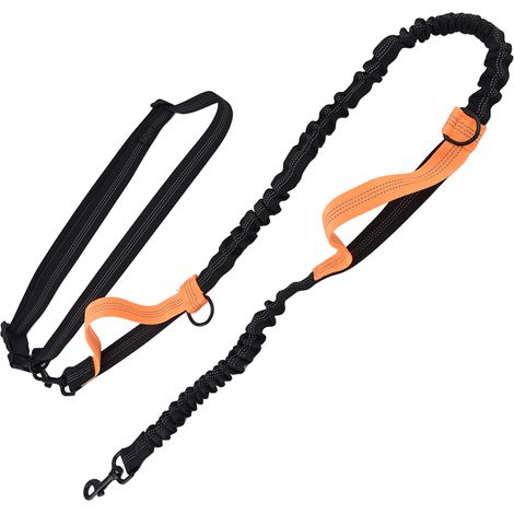 Laisse de promenade pour chien orange, laisse de sport portable réfléchissante avec double poignée rétractable pour jardin et course (1/5)