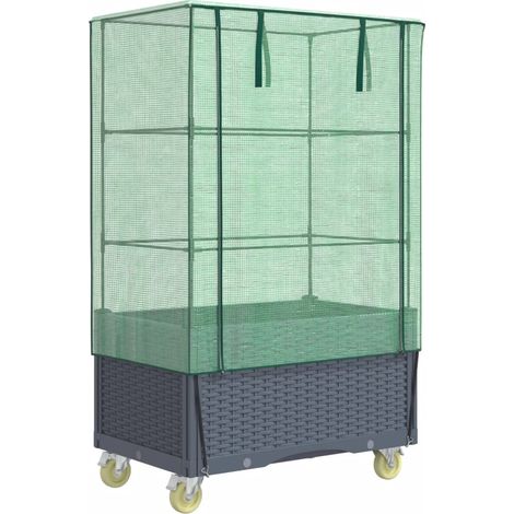 Aiuola rialzata/fioriera con copertura e ruote effetto rattan grigio blu 020038800