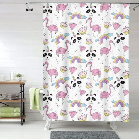 Rideau de douche motif flamant rose pastel décoratif, polyester imperméable, 90x180 cm (1/5)