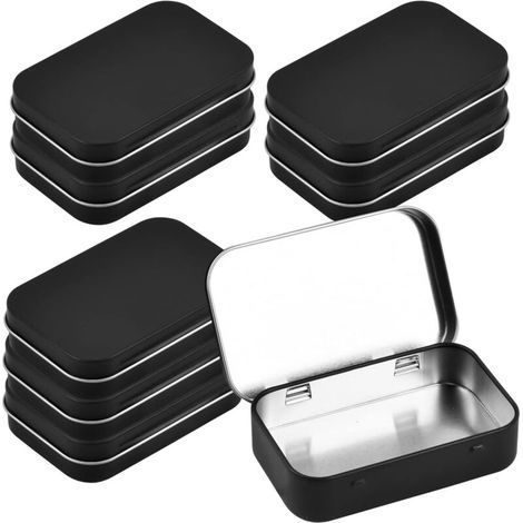 Lot de 10 Boîtes en Métal Rectangulaires Noires 95 x 60 x 20 mm avec Couvercle à Charnière (1/5)