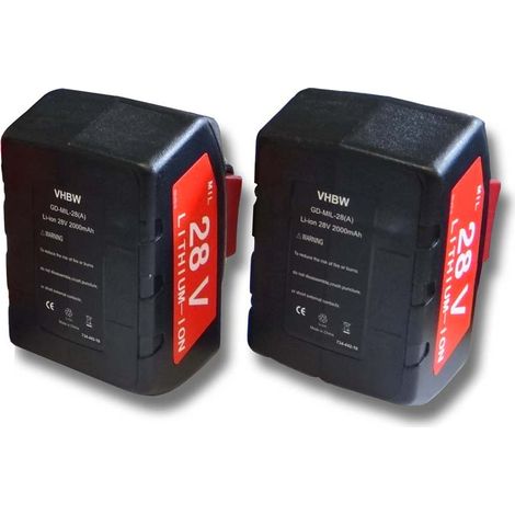 vhbw 2x batteria compatibile con Milwaukee 4933416345 C 12-28 DCR/ 0-Version, HD28 AG attrezzi da lavoro (2000 mAh, Li-Ion, 28 V)