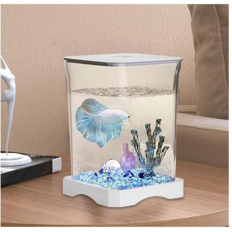 Betta Fish Tank – Table d'aquarium  Nano réservoir combattant, blanc, avec filtre intégré, petit kit démarrage pour AQUARIUM (1/2)