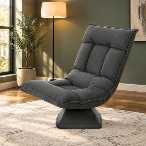 Sillón de suelo giratorio 360°, respaldo reclinable 5 posiciones, 70 x 62 x 95 cm, gris oscuro (1/5)