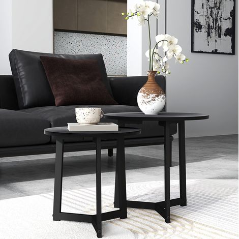 Table salon repas gigogne ronde acier noir lot deux OKMYHOME (1/5)