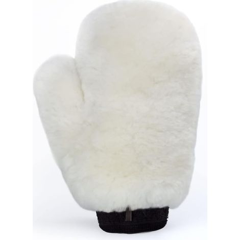 Guante de lavado de coche 100 % lana de cordero, de piel de oveja natural, de alta densidad, suave, antirayaduras, ideal para limpieza de coches, cristales, hogar y oficina (blanco con dedo)