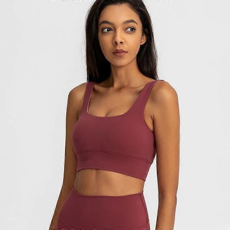 Soutiens-gorge de sport adaptés aux femmes, soutien-gorge de yoga rembourré à maintien moyen, compatible avec l'entraînement et le fitness - Rouge (S)