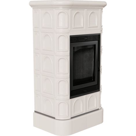 Kamineinsatz aus Stahl KRATKI BLANKA 8 kW Ø 160 creme Kachel schwarz Verkleidung (1/3)