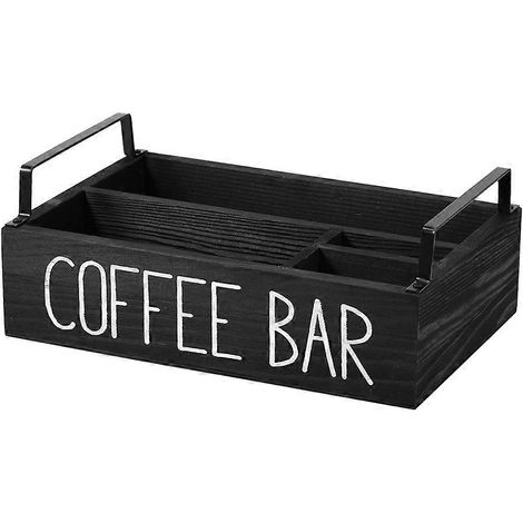 Organisateur de coin café en bois - Accessoires pour bar à café, porte-dosettes, panier de rangement pour coin café à la maison A (1/5)