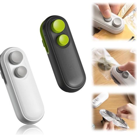 Mini chiudi sacchetti per snack, mini sigillatrice per sacchetti ricaricabile, sigillatura e taglio 2 in 1, mantiene il cibo fresco, mini sigillatrice per sacchetti/nero+bianco (1/5)
