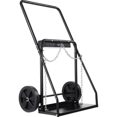 Chariot de Bouteille de Soudage Double, Charge Statique 200 kg, Chariot de Réservoir d'Oxygène d'Acétylène, Roues Solides 54 mm, Chaînes de Sécurité, pour Bouteilles de Gaz Doubles 31,75 cm (1/5)