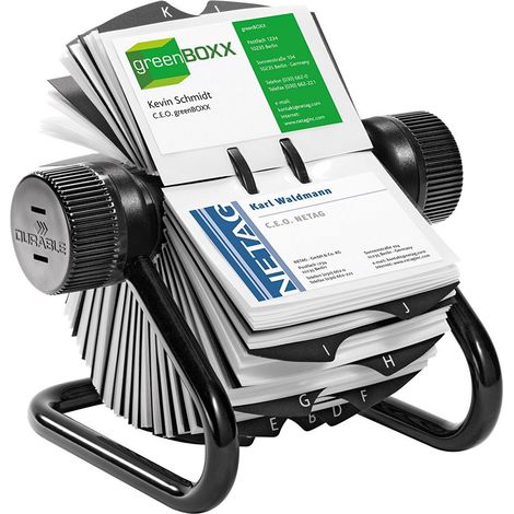Durable 248101 Visifix Rotary File, Schedario Rotativo da Scrivania, 200 Buste, 400 Biglietti, Indice Alfabetico 25 Tasti, Nero