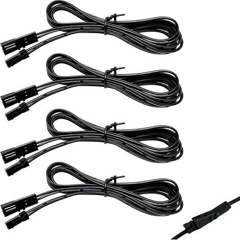 Paquete de 4 cables de extensión LED de 2 m - Negros - 2 pines - Para iluminación bajo armarios - Tiras LED y sistemas LED RF - Cable de extensión flexible para iluminación de cocina (1/5)