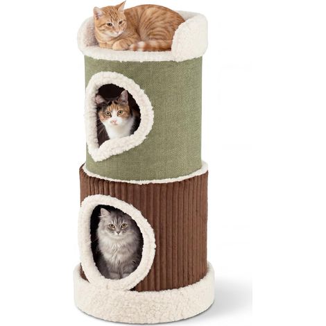 COSTWAY Cuccia per Gatti a 4 Piani a Barile(Verde e Marrone,41 x 41 x 85cm) (1/5)