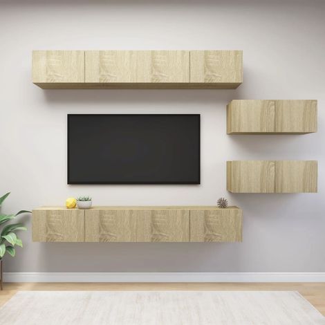 Ensemble de 6 meuble TV - Armoire Télévision Moderne  Banc TV Chêne sonoma Aggloméré -FR28227 (1/5)