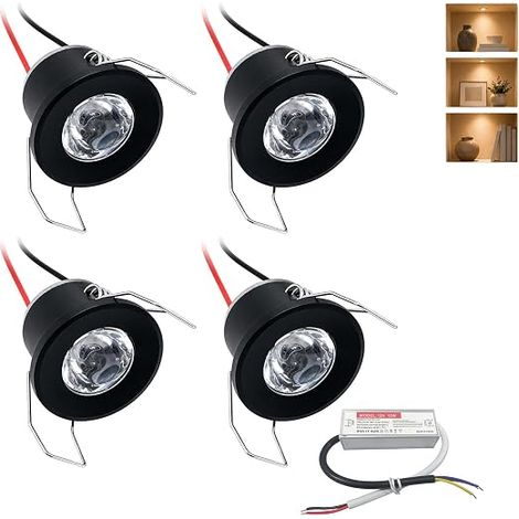 Set of LED Recessed Spotlights 2W 12V Ultra-Flat IP65 Waterproof for Bathroom, Hole Φ25-28 mm, Ceiling Spotlights Kitchen, Living Room, Carport, Mini LED Extra Flat Spotlights 19 mm, Warm (1/5)