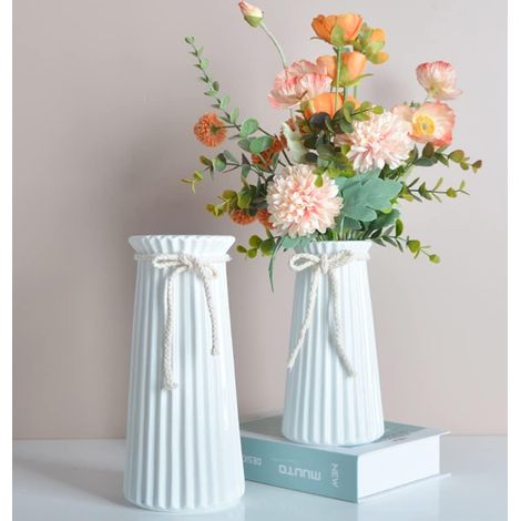 Vase Conique en Blanche pour Pampas Moderne Haut Decoratif Centre de Table Deco 19.5 cm Céramique (1/4)